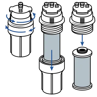 Aquasana Claryum under-sink filter removal from housing. 